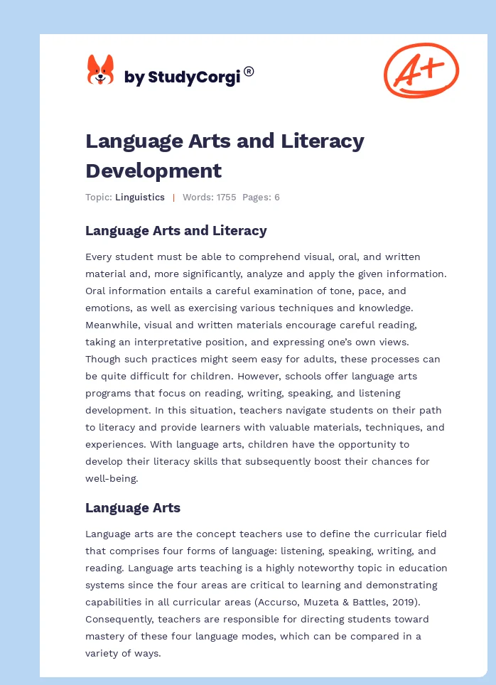 Language Arts and Literacy Development. Page 1
