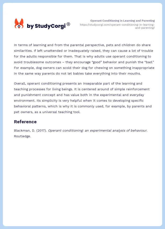 Operant Conditioning in Learning and Parenting. Page 2