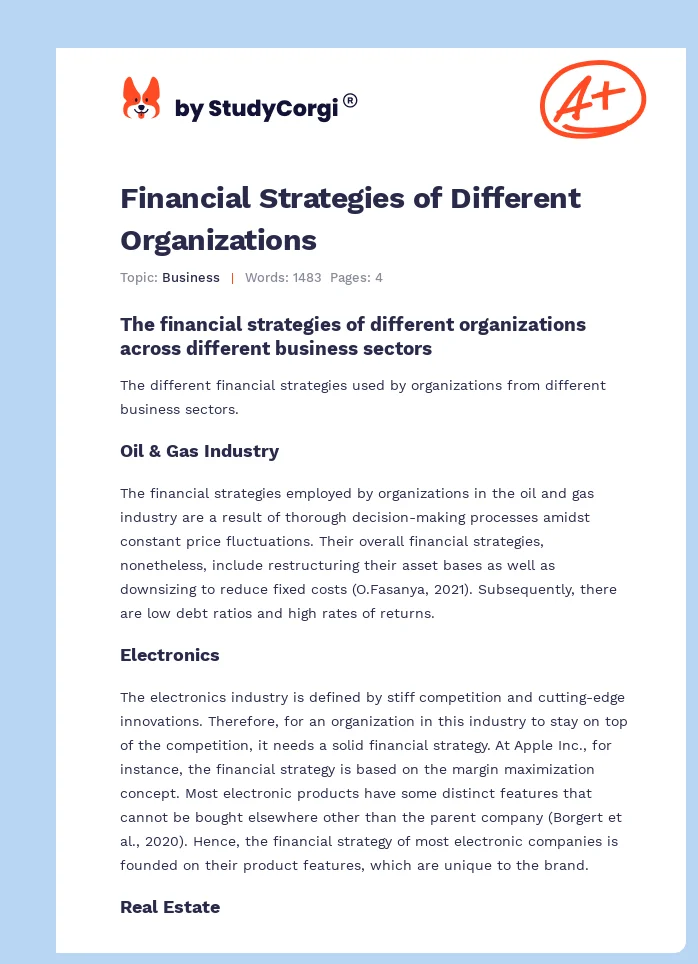 Financial Strategies of Different Organizations. Page 1