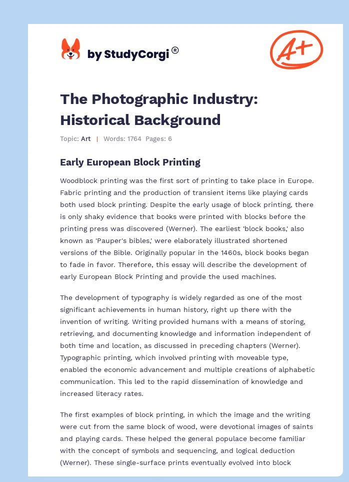 The Photographic Industry: Historical Background. Page 1