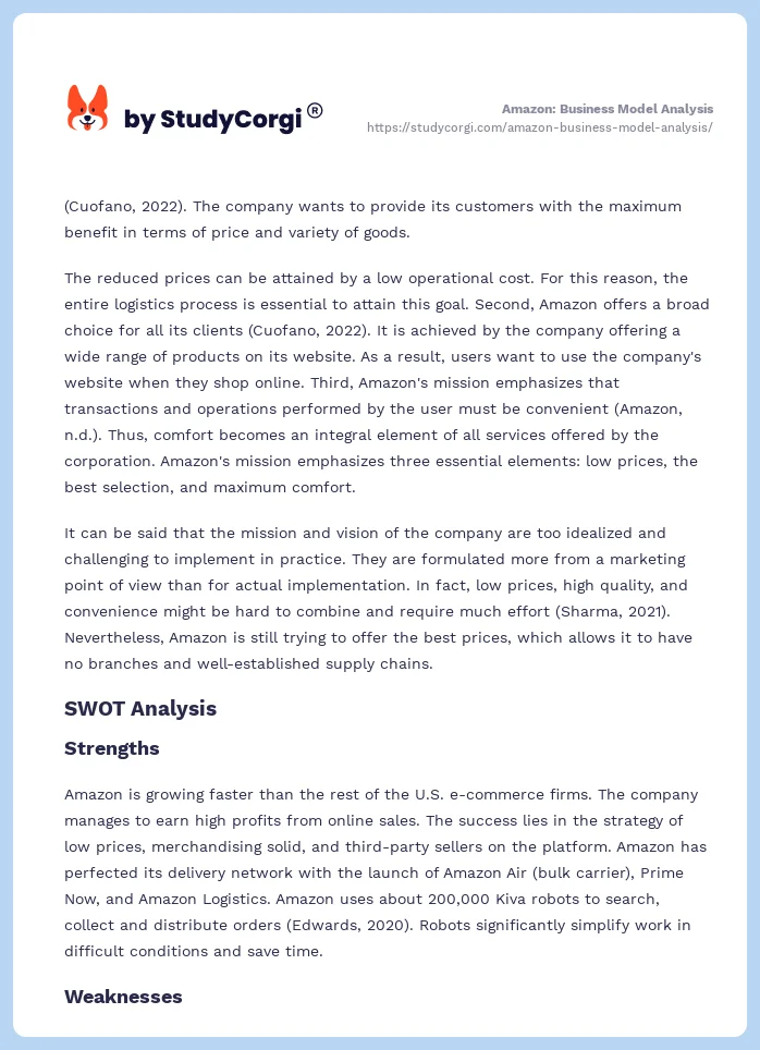 Amazon: Business Model Analysis. Page 2