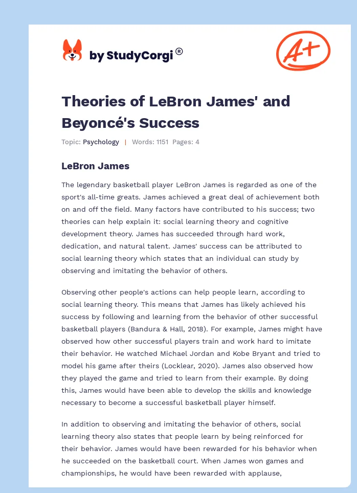 Theories of LeBron James' and Beyoncé's Success. Page 1