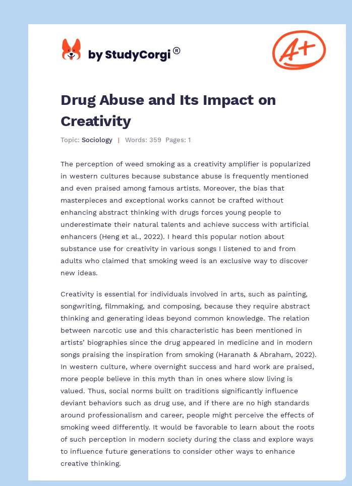Drug Abuse and Its Impact on Creativity. Page 1