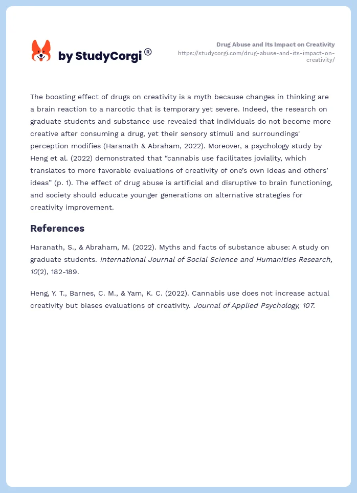 Drug Abuse and Its Impact on Creativity. Page 2