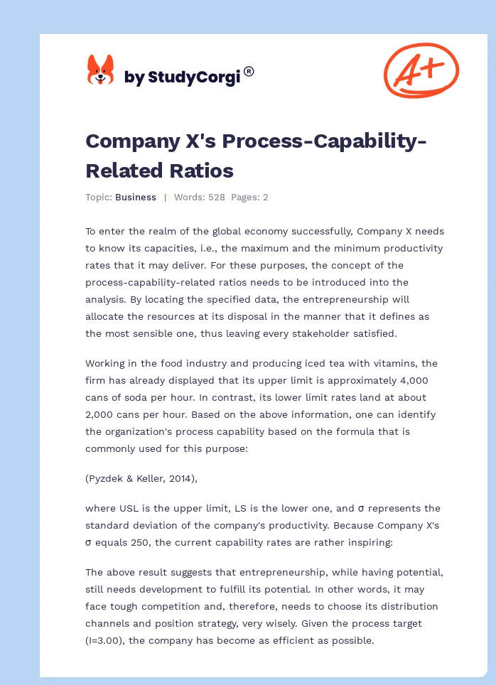 Company X's Process-Capability-Related Ratios. Page 1
