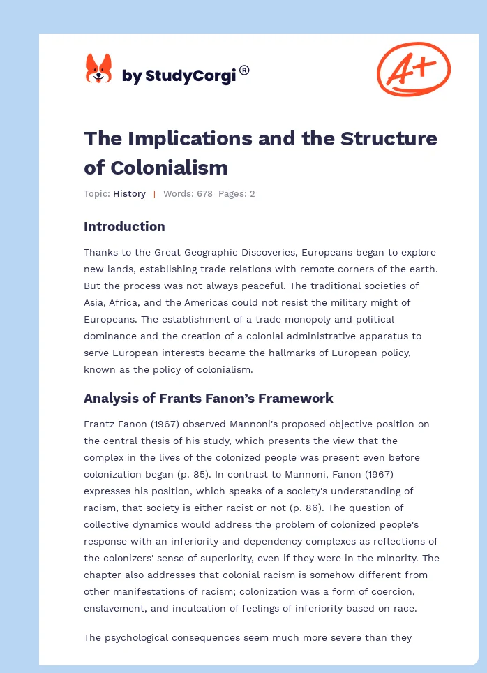 The Implications and the Structure of Colonialism. Page 1