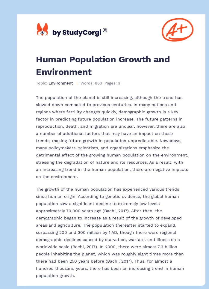 Human Population Growth and Environment. Page 1