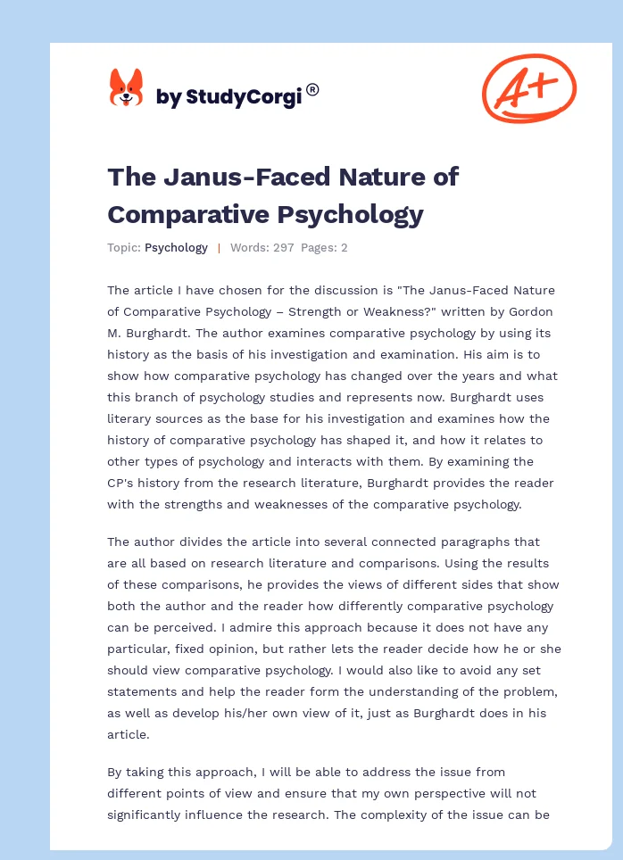 The Janus-Faced Nature of Comparative Psychology. Page 1