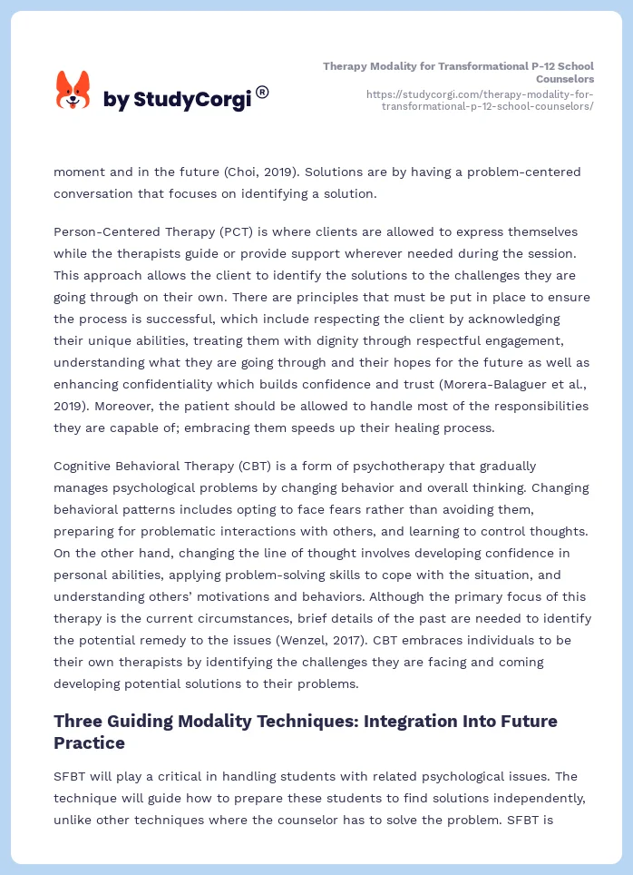 Therapy Modality for Transformational P-12 School Counselors. Page 2