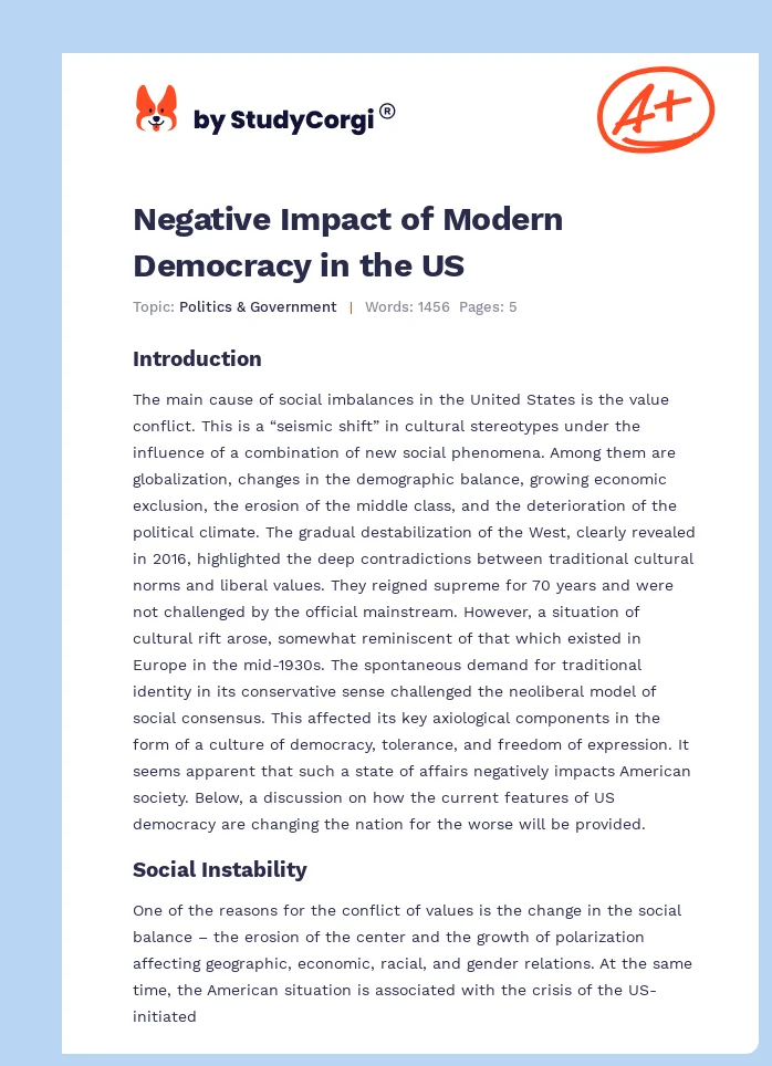 Negative Impact of Modern Democracy in the US. Page 1