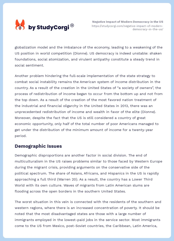 Negative Impact of Modern Democracy in the US. Page 2