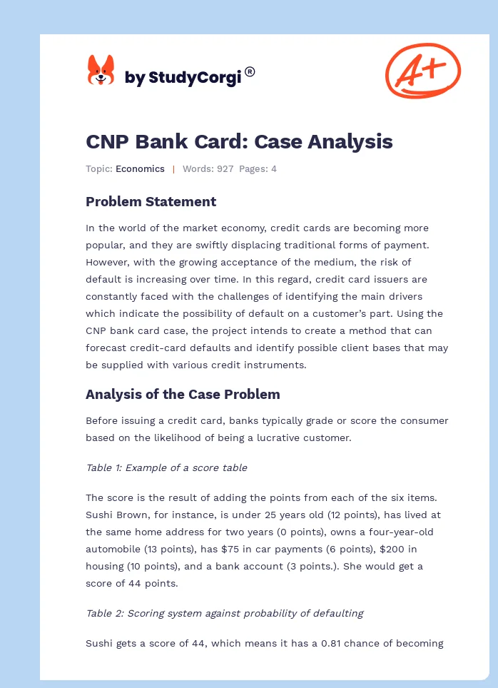 CNP Bank Card: Case Analysis. Page 1