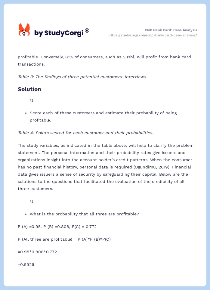 CNP Bank Card: Case Analysis. Page 2