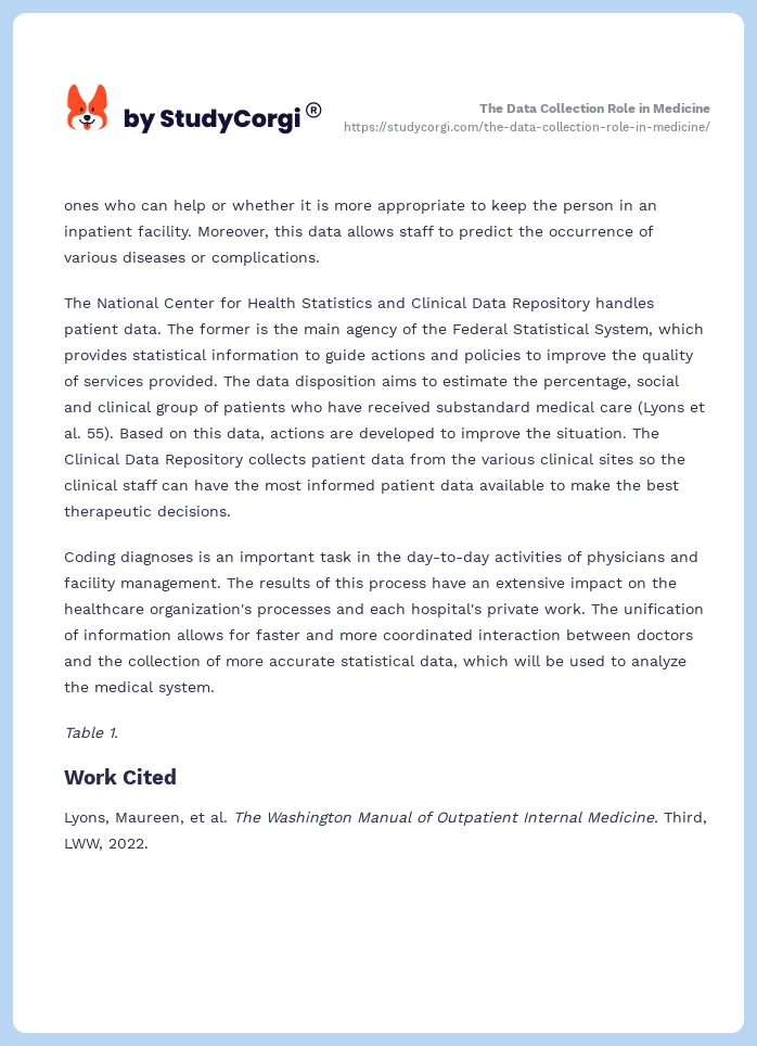 The Data Collection Role in Medicine. Page 2