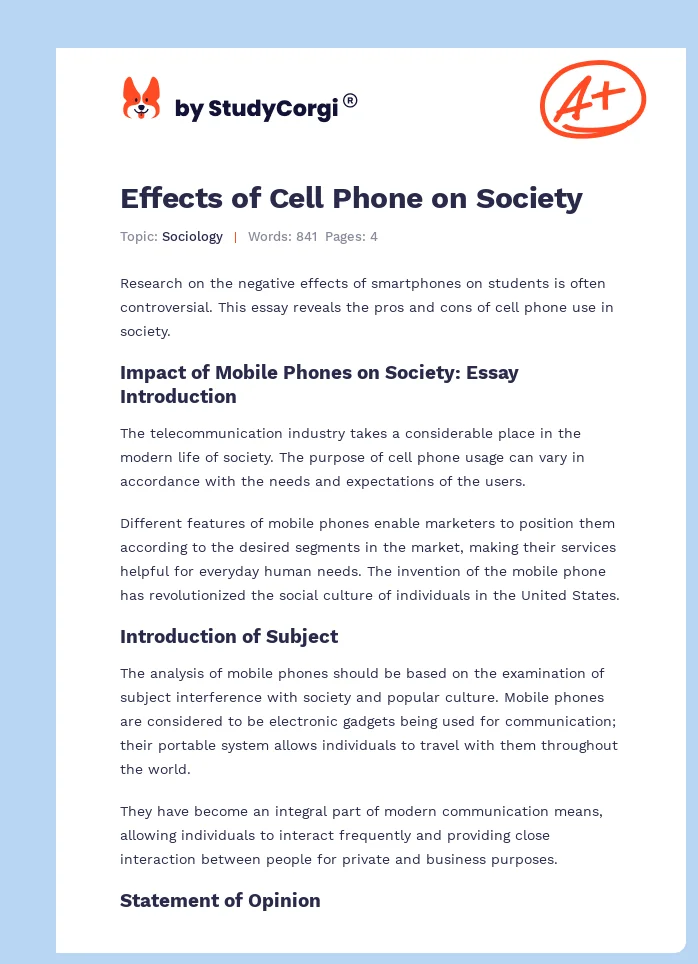 Effects of Cell Phone on Society. Page 1