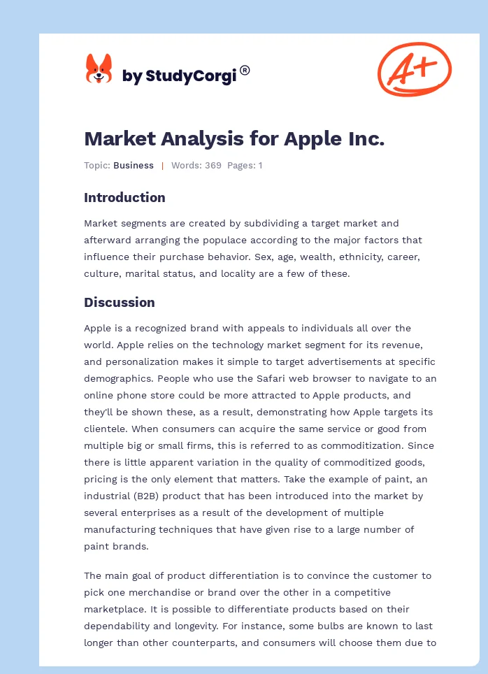 Market Analysis for Apple Inc.. Page 1