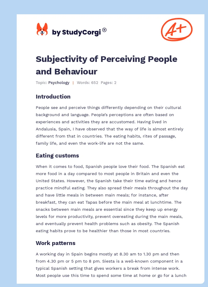 Subjectivity of Perceiving People and Behaviour. Page 1