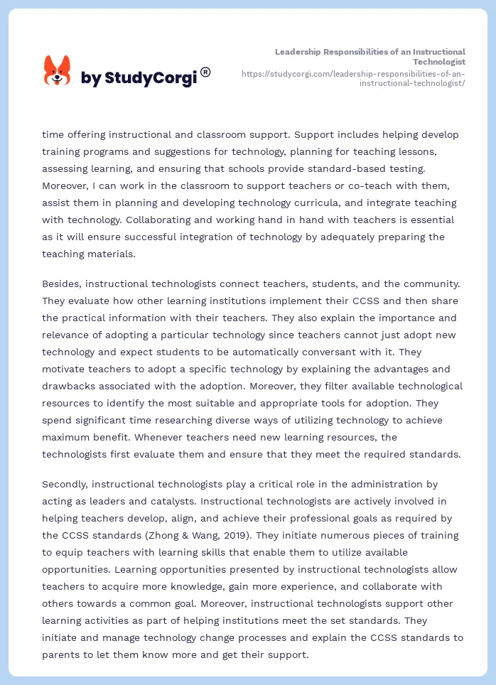 Leadership Responsibilities of an Instructional Technologist. Page 2