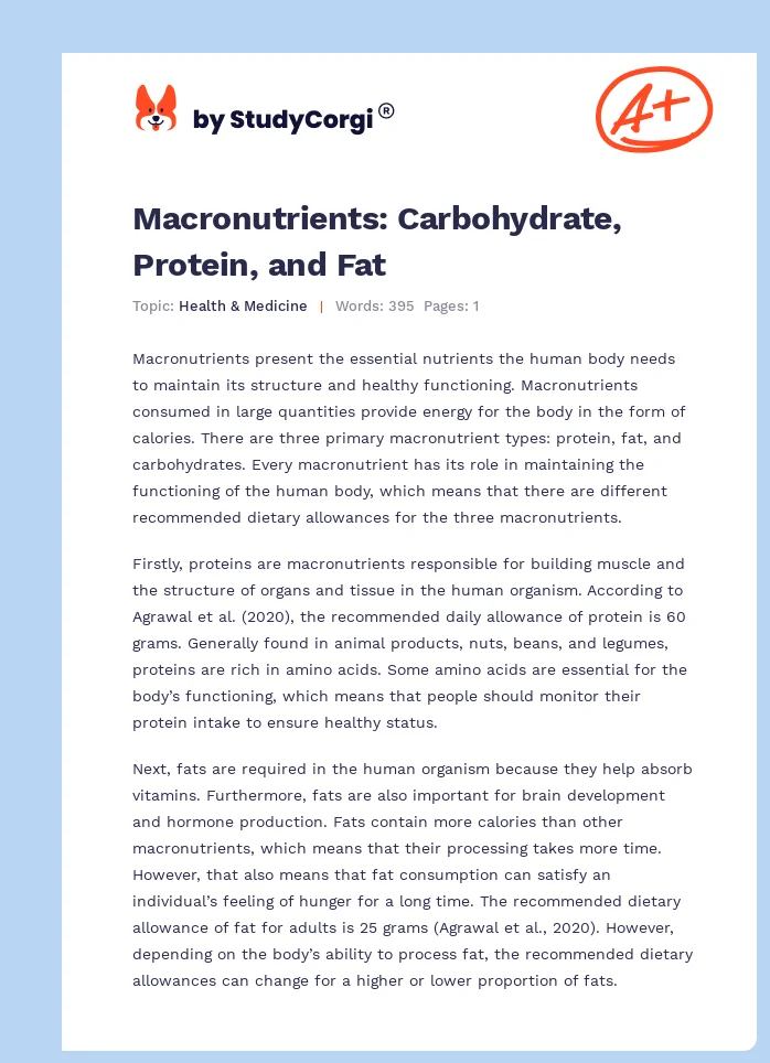 Macronutrients: Carbohydrate, Protein, and Fat. Page 1