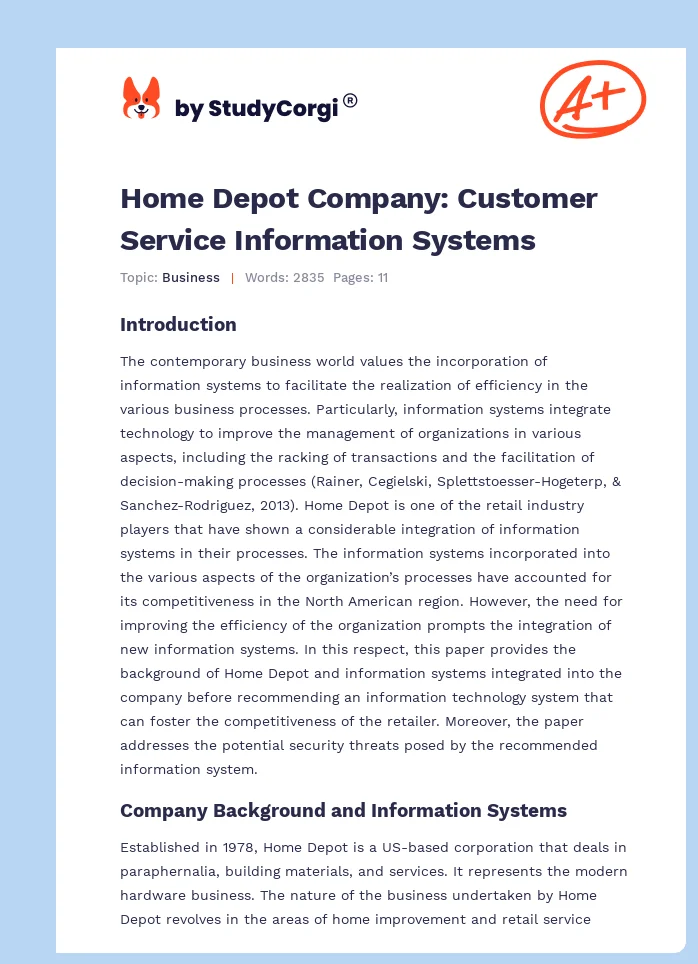 Home Depot Company: Customer Service Information Systems. Page 1