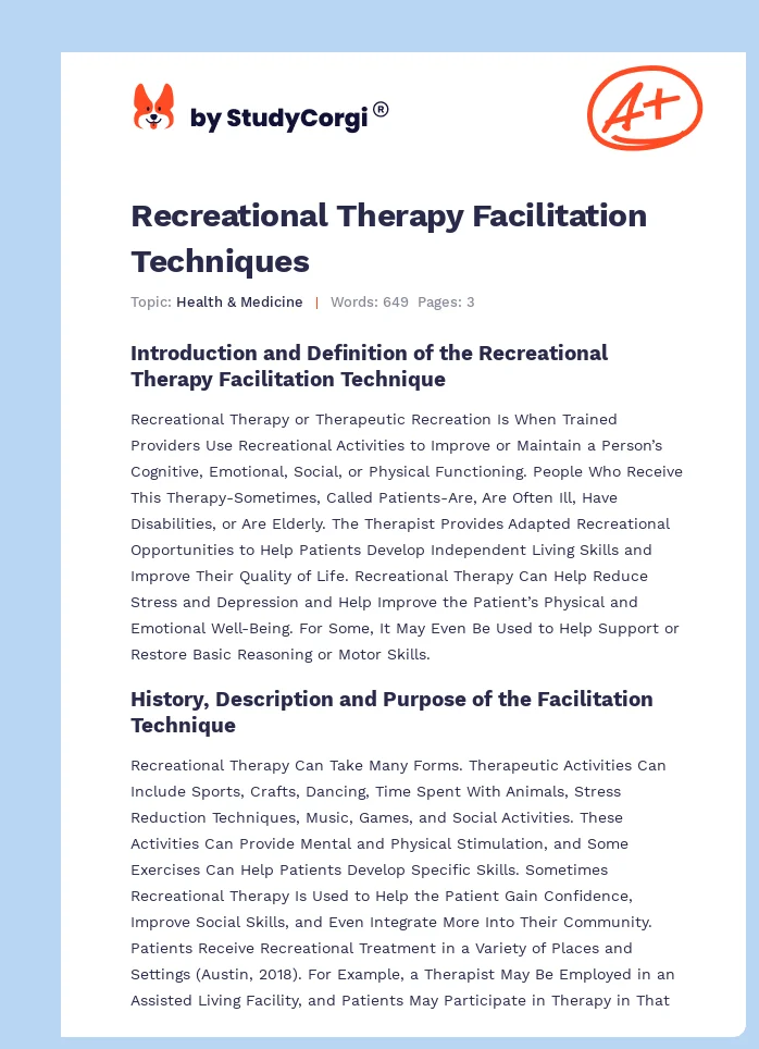 Recreational Therapy Facilitation Techniques. Page 1