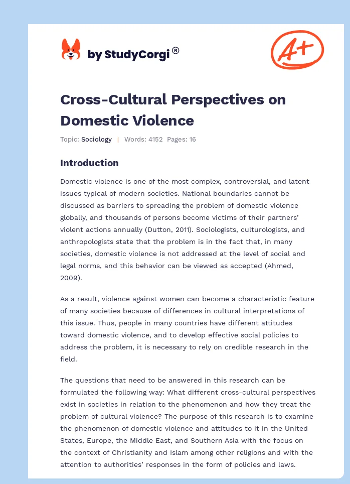 Cross-Cultural Perspectives on Domestic Violence. Page 1