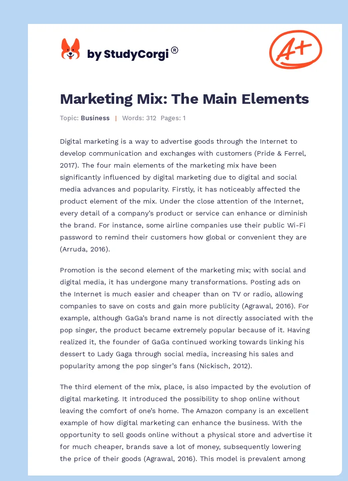 Marketing Mix: The Main Elements. Page 1