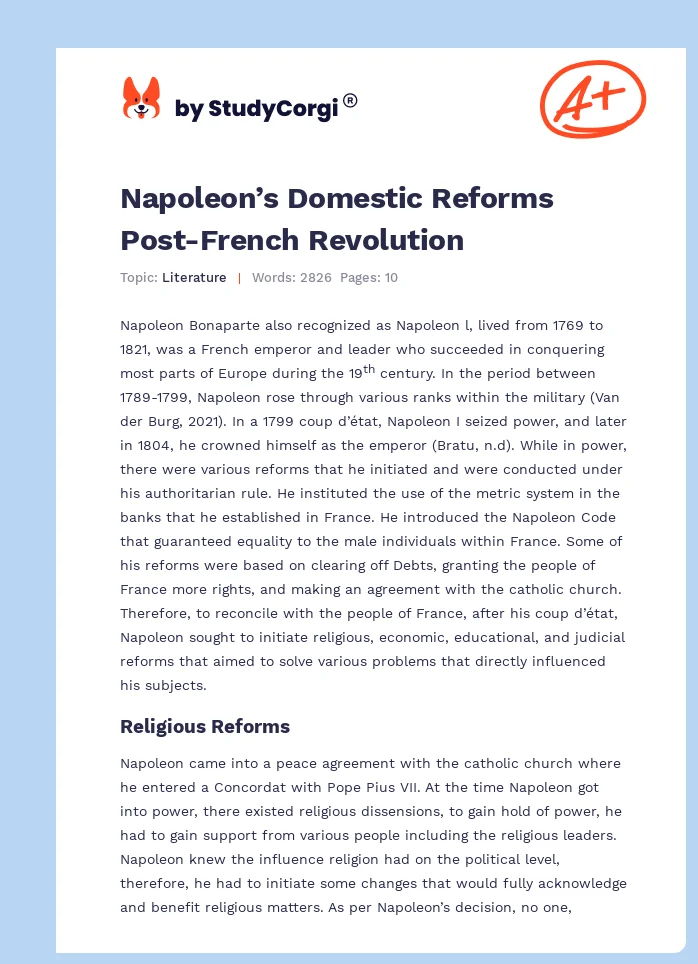 Napoleon’s Domestic Reforms Post-French Revolution. Page 1