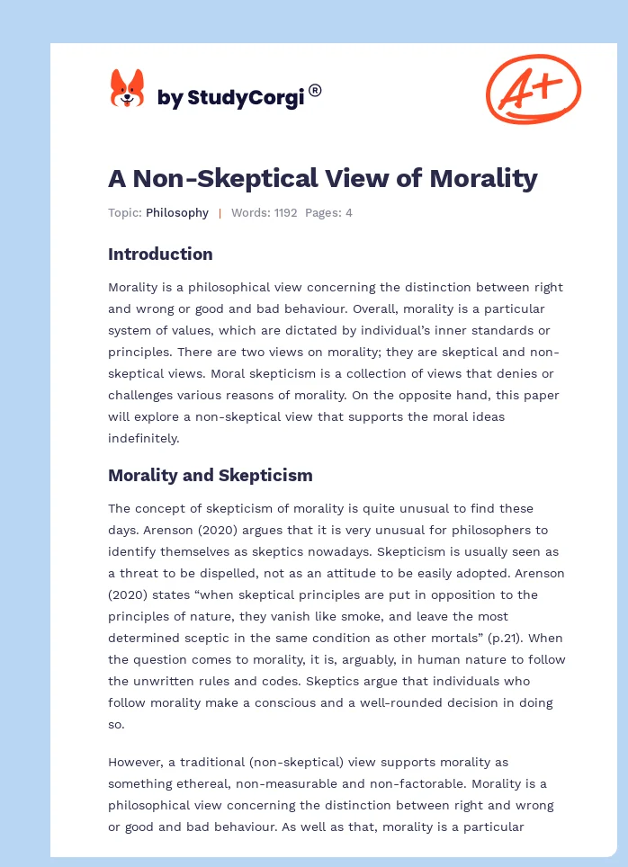 A Non-Skeptical View of Morality. Page 1