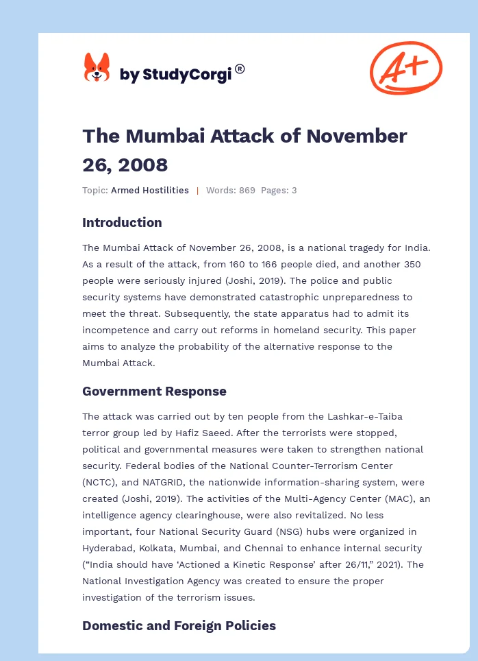 The Mumbai Attack of November 26, 2008. Page 1
