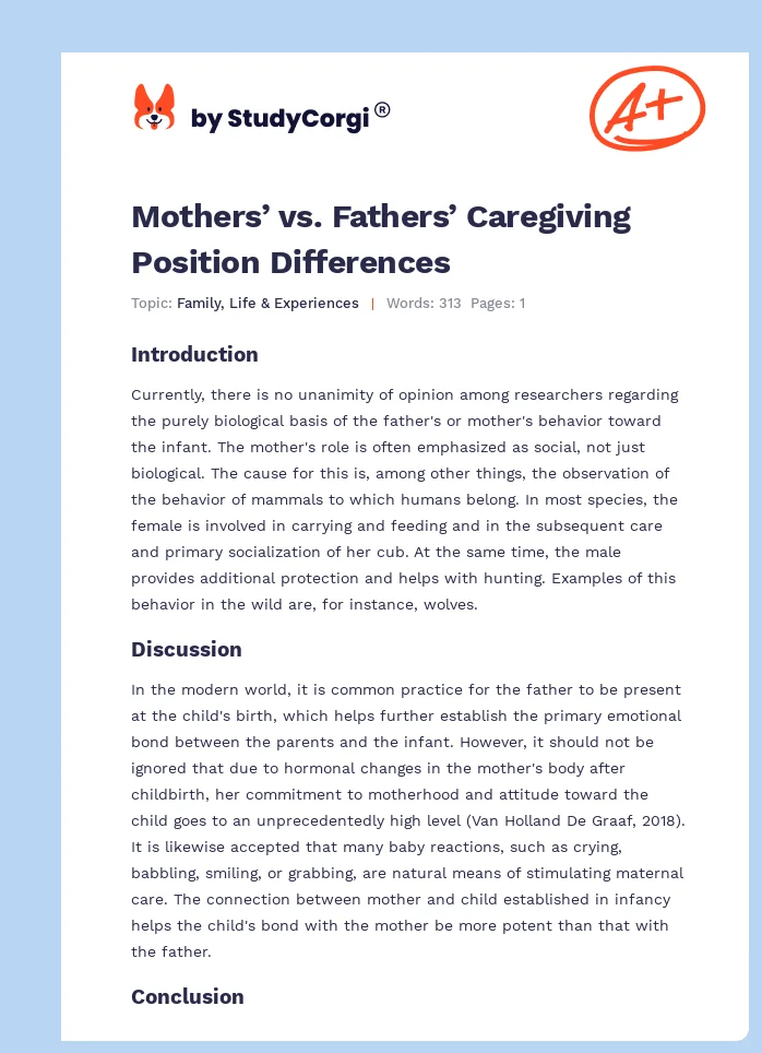 Mothers’ vs. Fathers’ Caregiving Position Differences. Page 1