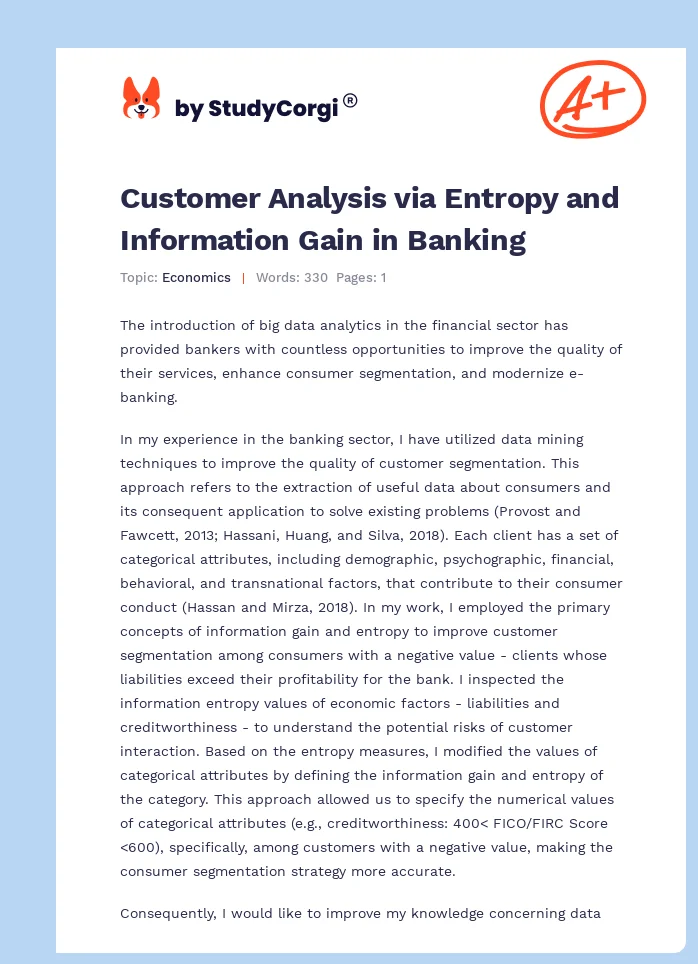 Customer Analysis via Entropy and Information Gain in Banking. Page 1