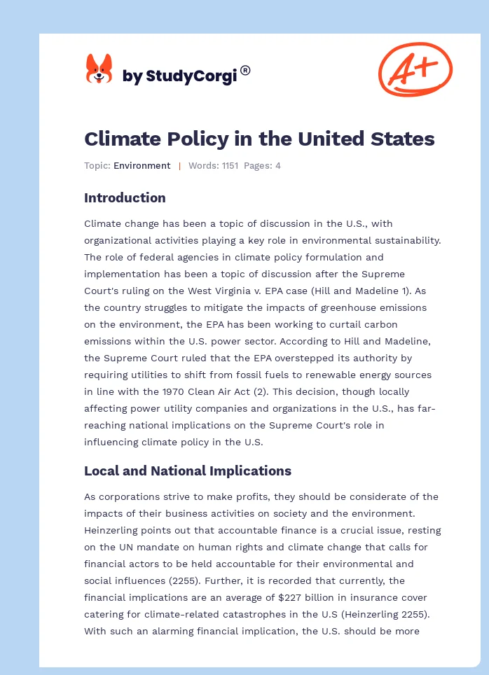 Climate Policy in the United States. Page 1