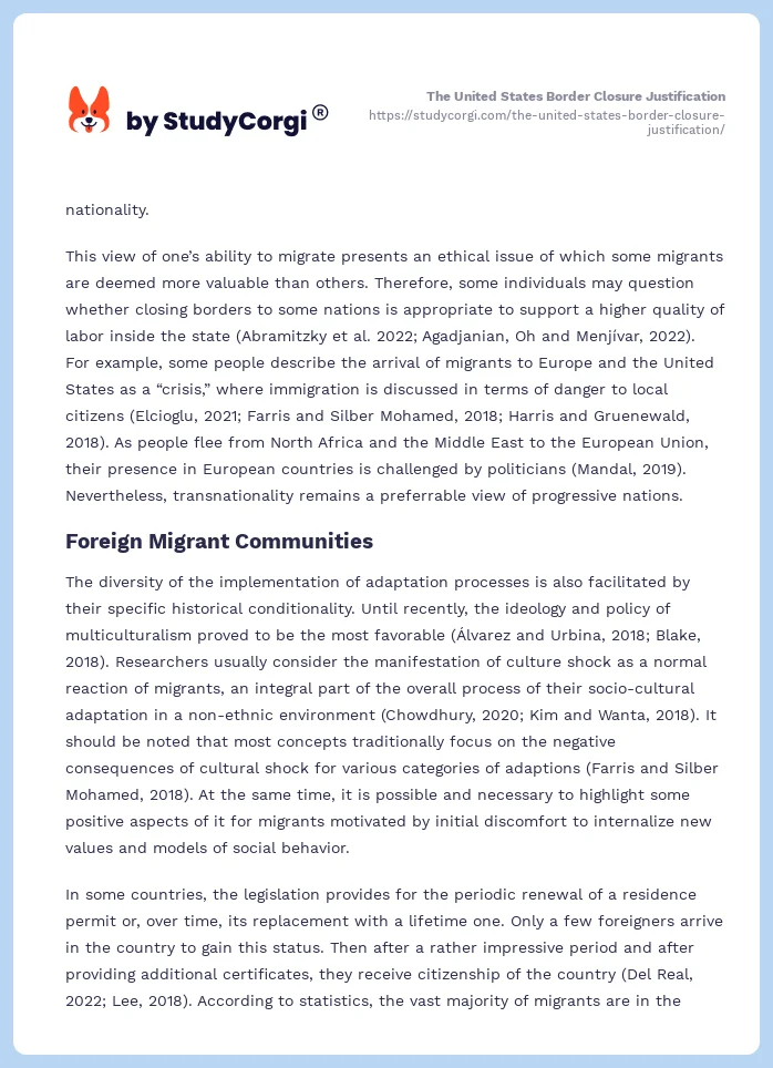The United States Border Closure Justification. Page 2
