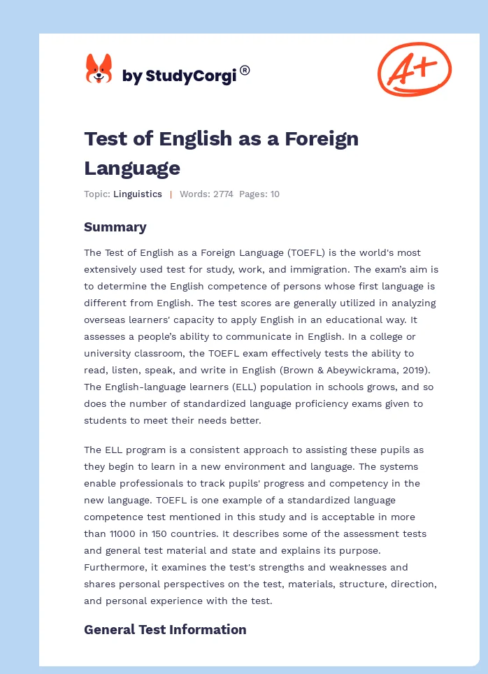 Test of English as a Foreign Language. Page 1