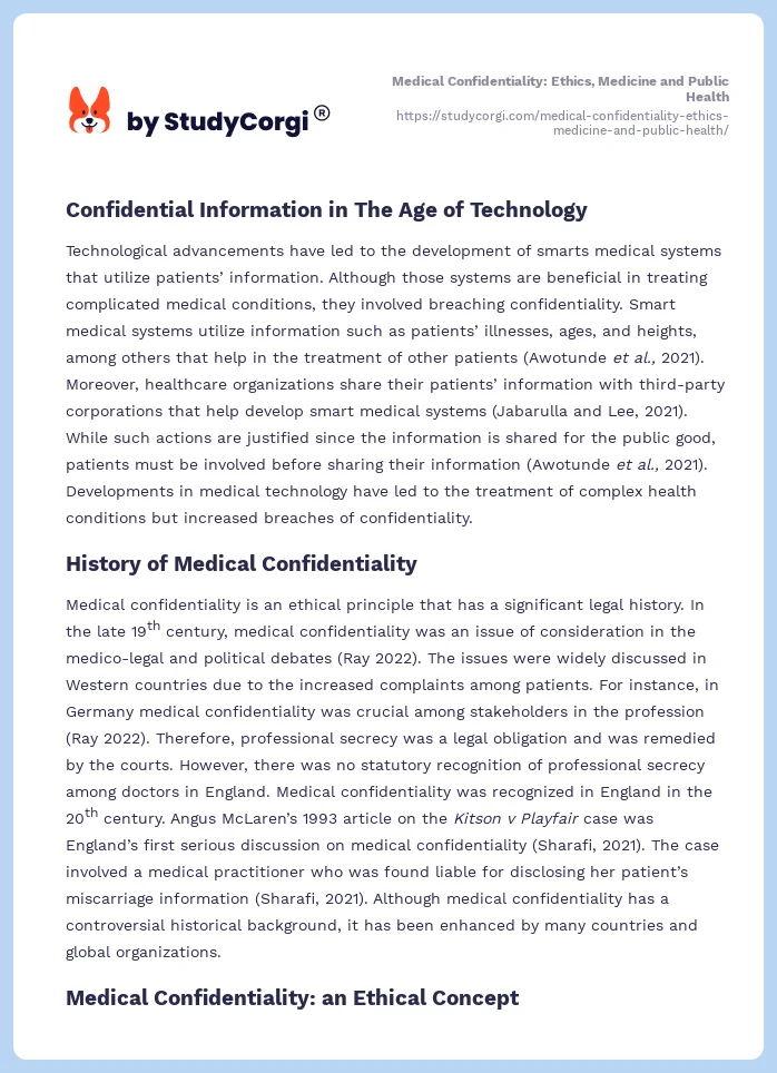 Medical Confidentiality: Ethics, Medicine and Public Health. Page 2