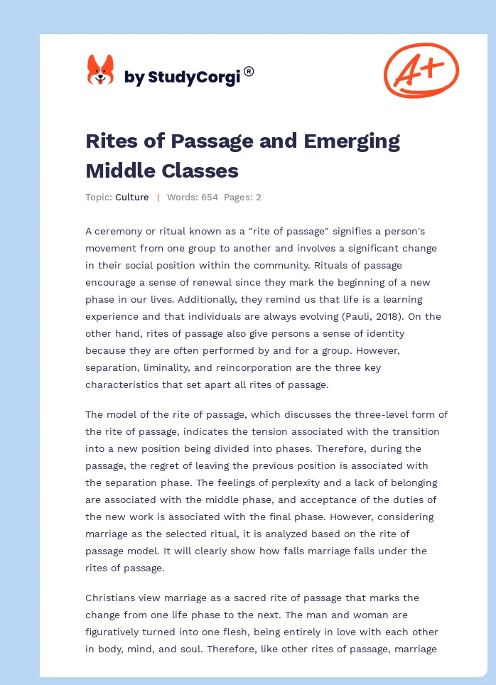 Rites of Passage and Emerging Middle Classes. Page 1