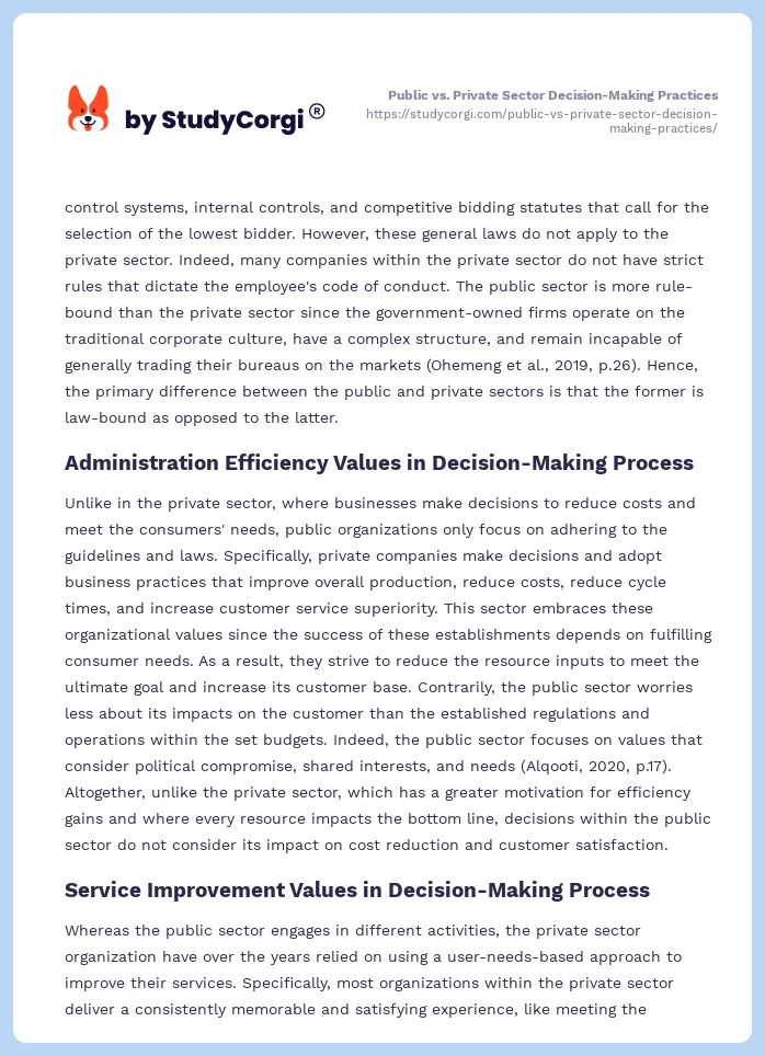 Public vs. Private Sector Decision-Making Practices. Page 2