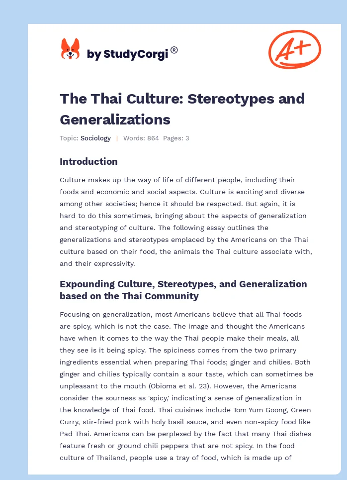 The Thai Culture: Stereotypes and Generalizations. Page 1