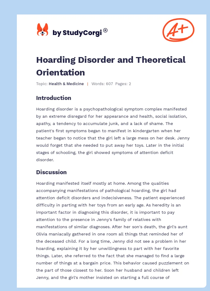 Hoarding Disorder and Theoretical Orientation. Page 1