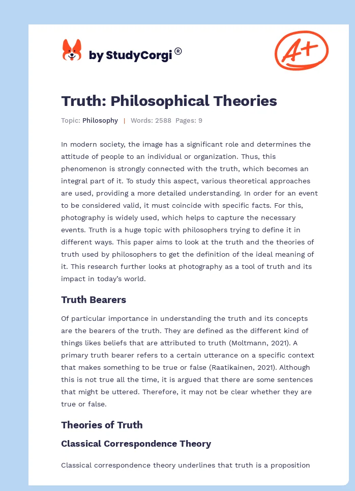 Truth: Philosophical Theories. Page 1