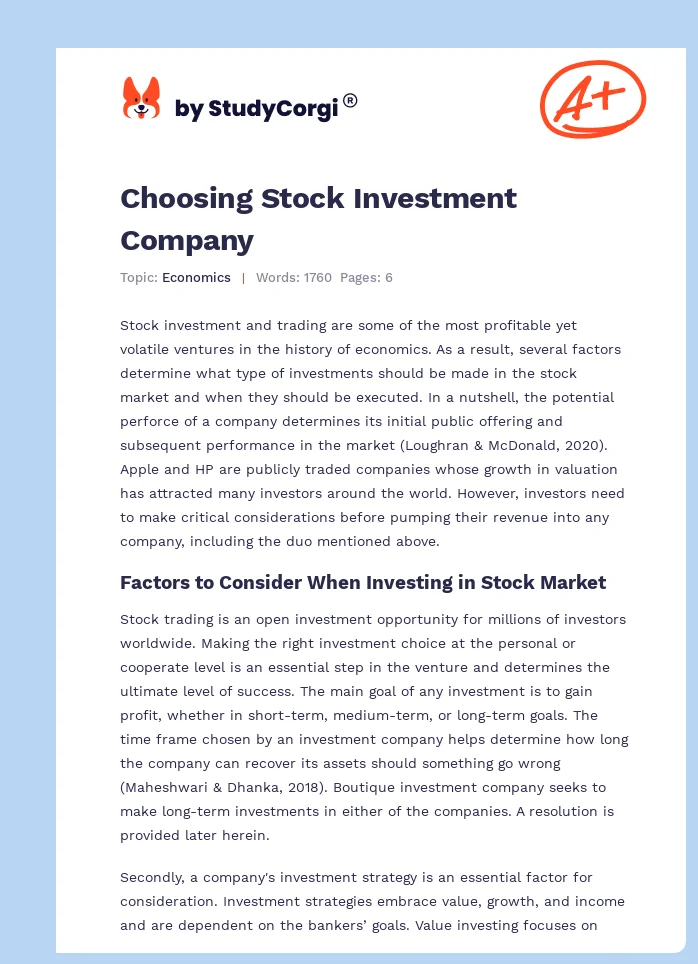 Choosing Stock Investment Company. Page 1