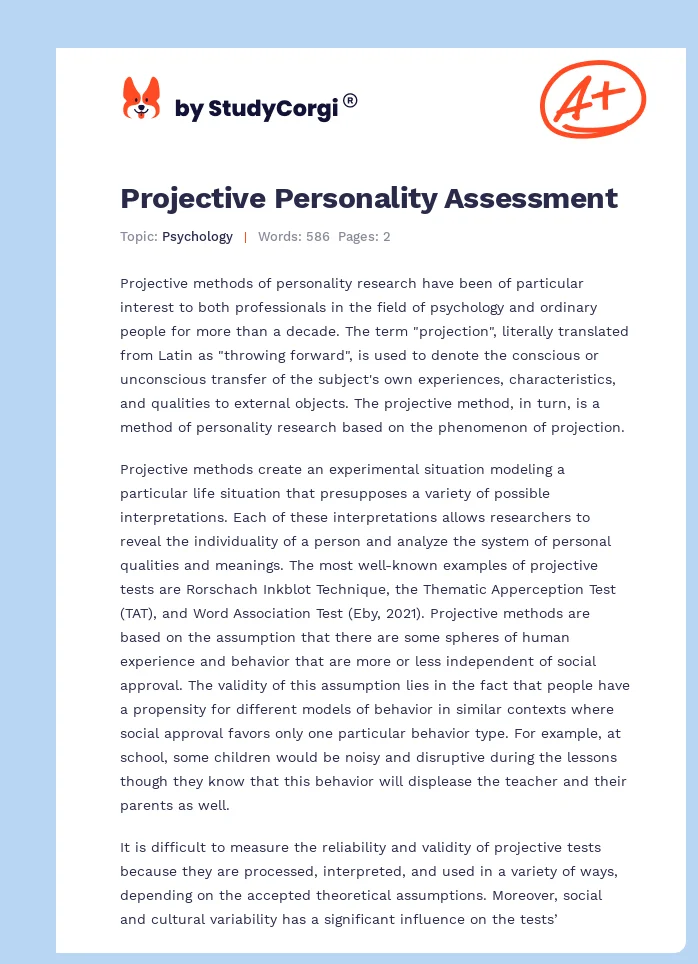 Projective Personality Assessment. Page 1