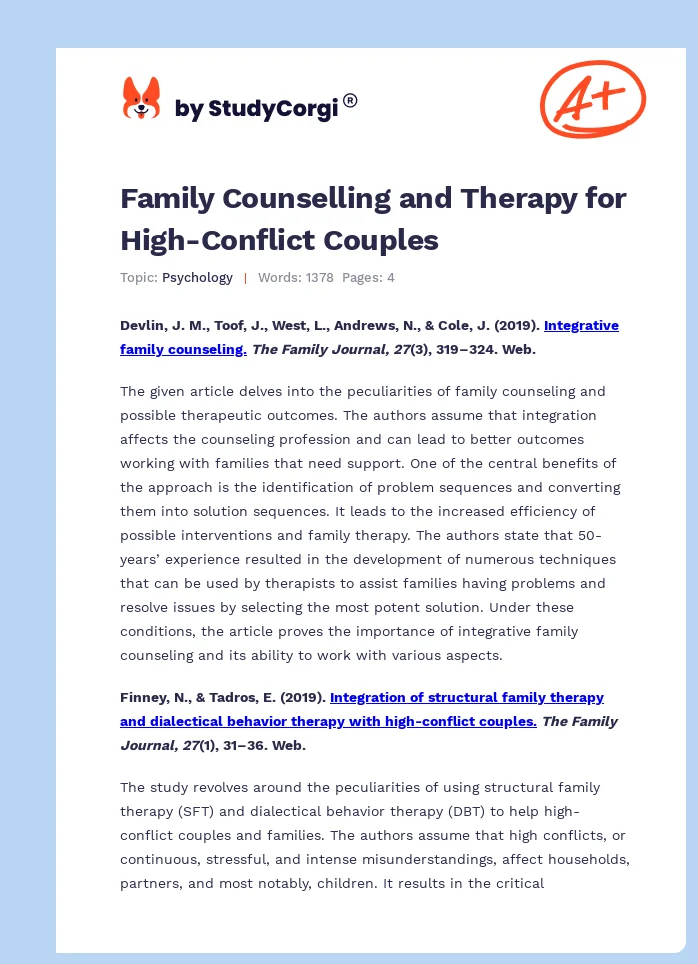 Family Counselling and Therapy for High-Conflict Couples. Page 1