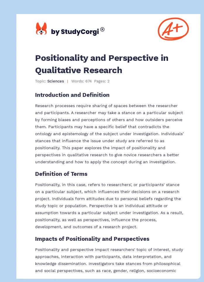 Positionality and Perspective in Qualitative Research. Page 1