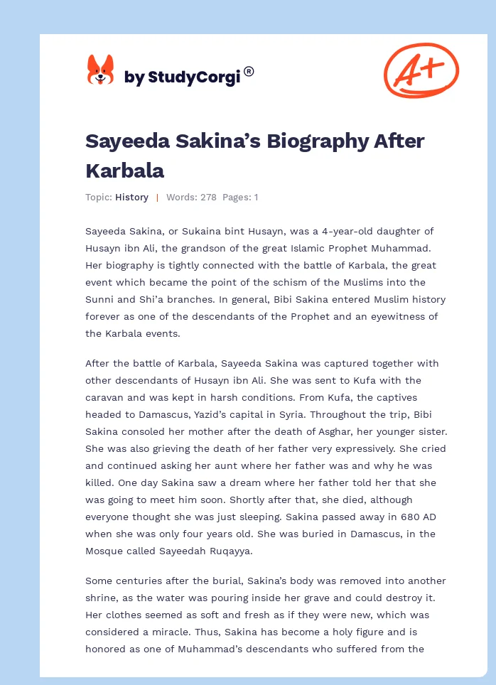 Sayeeda Sakina’s Biography After Karbala. Page 1