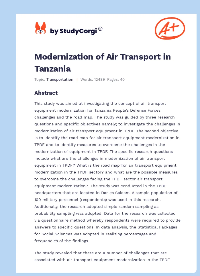Modernization of Air Transport in Tanzania. Page 1