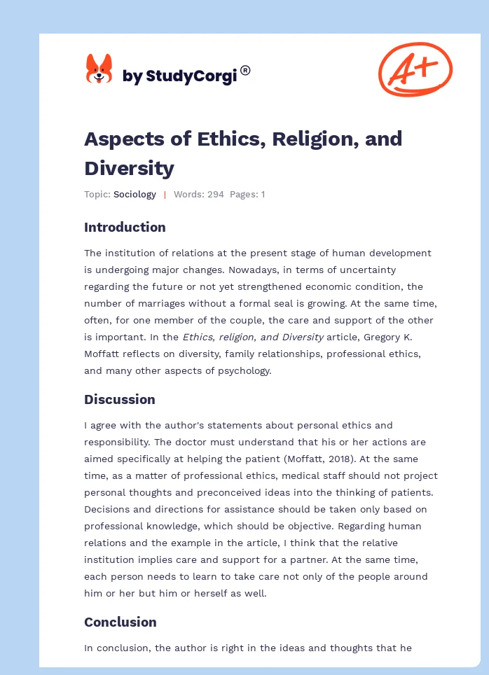 Aspects of Ethics, Religion, and Diversity. Page 1