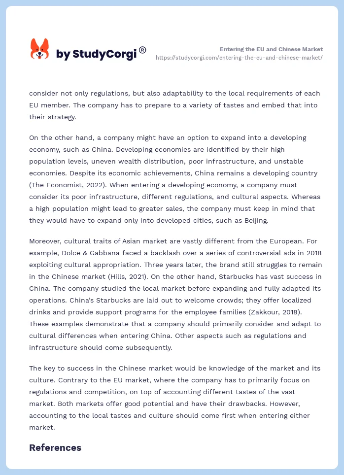 Entering the EU and Chinese Market. Page 2