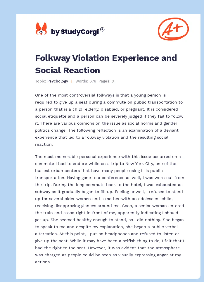 Folkway Violation Experience and Social Reaction. Page 1